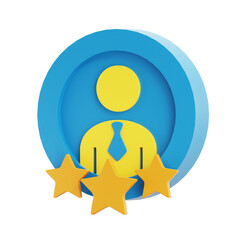 3D Rendered Person Icon with Stars for Employee Performance Evaluation