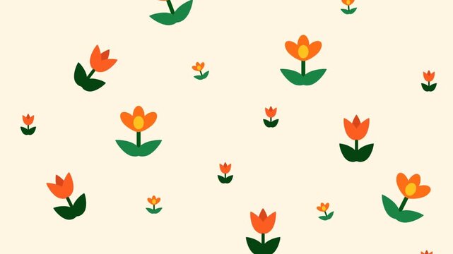 Bright floral pattern with blooming orange blossoms, playful arrangement, and fresh greenery creating a cheerful springtime design