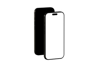 High-quality mockup of two black smartphones with blank screens. Perfect for app presentations or website designs.