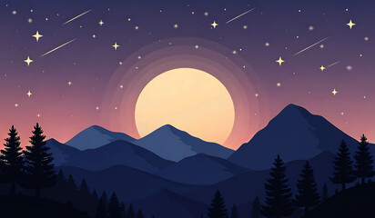 Obraz premium A serene illustration of a mountain landscape at twilight.