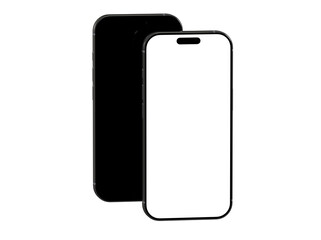 High-quality mockup of two smartphones, one with a black screen and another with a white screen, perfect for app presentations.
