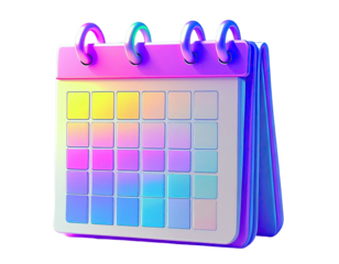 3D calendar icon with vibrant, pastel gradient squares