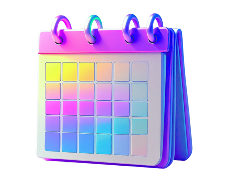 3D calendar icon with vibrant, pastel gradient squares