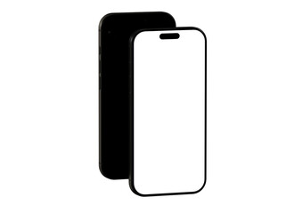High-quality image of a black smartphone mockup with a blank white screen, perfect for app presentations or website designs.