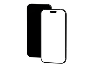 High-quality mockup of two smartphones, one with a black screen and one with a white screen. Ideal for app presentations and website
