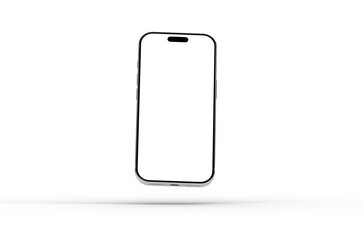 Clean 3D render of a silver smartphone with a blank screen, ideal for app presentations, website designs, and mobile technology concepts.