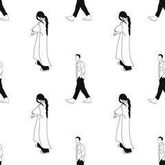  Pattern silhouettes of people drawn by brush. Brush strokes in the form of black silhouettes of people,silhouette of man on white background.