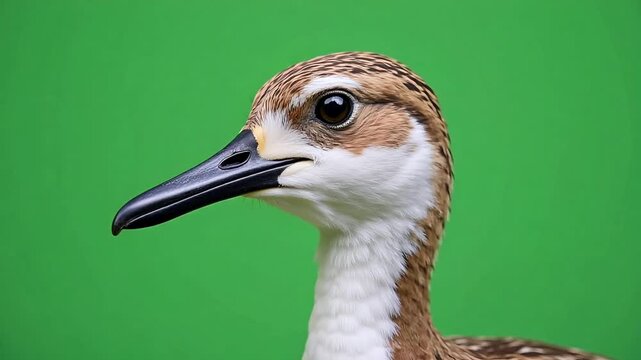 Elegant shorebird portrait against vibrant green backdrop, showcasing wildlife biodiversity and graceful avian beauty in a tranquil natural setting