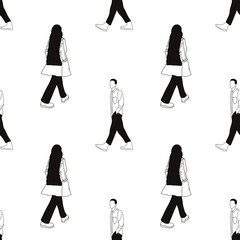  Pattern silhouettes of people drawn by brush. Brush strokes in the form of black silhouettes of people,silhouette of man on white background.
