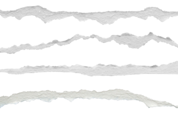 Ripped torn paper edges set isolated on black background