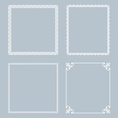 Set of decorative frames Elegant vector element for design in Eastern style, place for text. Floral gray and white borders. Lace illustration for invitations and greeting cards