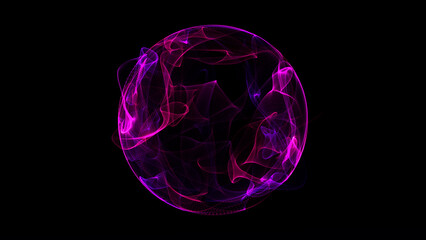 A glowing abstract neon purple sphere made of energy light waves, floating in dark space. Smooth flowing plasma lines in futuristic style. Ideal for tech design.