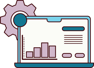 Modern vector illustration featuring a data dashboard with gear integration for analysis