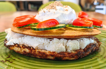 Savory Pancake with Vegetables and Sour Cream.