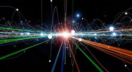 Network connections in the abstract with bright lines and dots