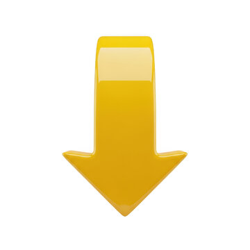 Shiny golden downward arrow graphic with gradient effects and spotlight shine transparent background