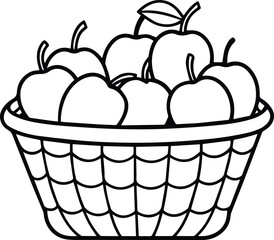 basket of apple fruit outline vector and illustration line art 