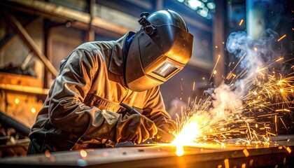 Industrial Welder at Work in a Factory
