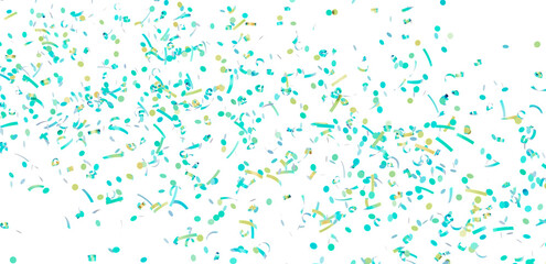 Festive background image of teal and gold confetti falling on white. Perfect for party invitations, celebrations, and more!