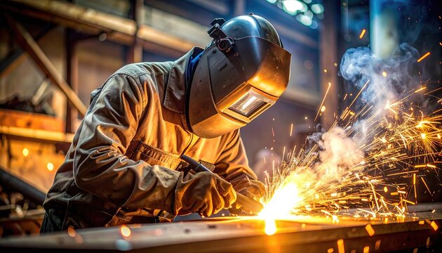 Industrial Welder at Work in a Factory