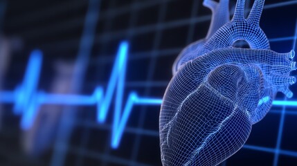 A digitally rendered anatomical heart model is presented alongside a vibrant electrocardiogram, symbolizing life's vital rhythms and the complexities of cardiovascular health, evoking a sense of