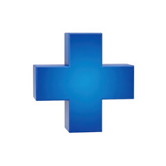 Obraz premium Bright blue medical cross symbol with 3d gradient effect transparent background