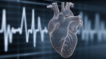 A detailed anatomical rendering of a human heart is presented alongside a dynamic electrocardiogram, symbolizing life's vital rhythm and the complexities of cardiovascular health.