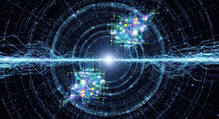 Abstract futuristic tech design with digital elements and lines