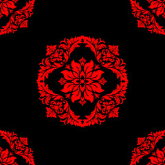 fabric pattern Red leaves , Thai fabric pattern ,Ethnic abstract ikat art. Seamless pattern in tribal, folk embroidery, and Mexican style. Aztec geometric art ornament print.Design for carpet
