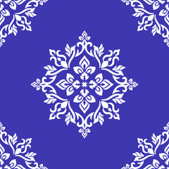 fabric pattern ฺblue leaves , Thai fabric pattern ,Ethnic abstract ikat art. Seamless pattern in tribal, folk embroidery, and Mexican style. Aztec geometric art ornament print.Design for carpet
