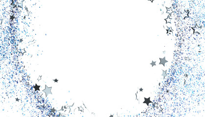Sparkling blue glitter and silver stars border. Perfect for festive designs, cards, and invitations.  Create a magical atmosphere.