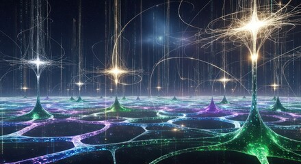 Abstract network concept with glowing lights and interconnected nodes