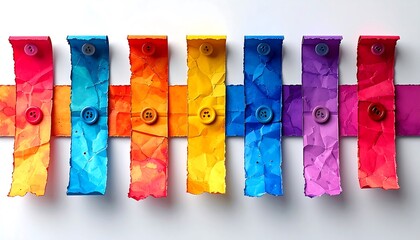 Colorful crumpled paper strips with buttons