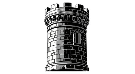 Architectural marvel a medieval castle tower fortress element silhouette illustration in