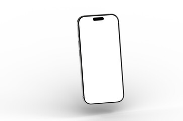 High-quality photo of a modern smartphone with a blank screen, perfect for app presentations or website mockups. Clean white background.