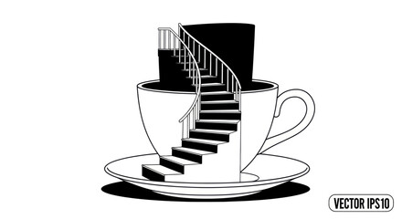 Conceptual coffee break leading to upward mobility and creative solutions design element