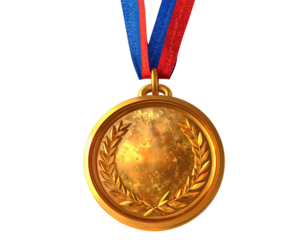 Gold medal with red and blue ribbon (4)