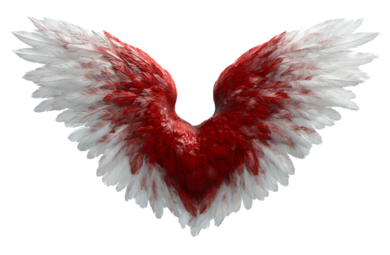 red heart with white angel wings on a transparent background, png file 
