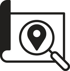location, map, address icon Map with a magnifying glass highlighting a location.
