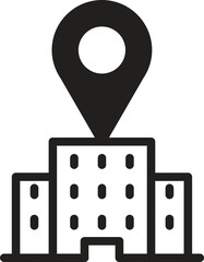location, map, address icon Building with location marker icon design.