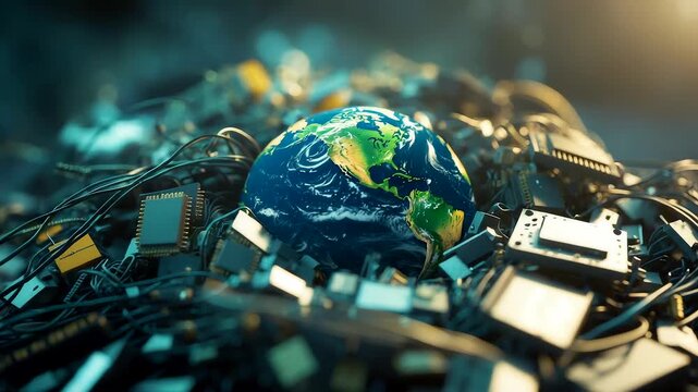 Earth Surrounded by Electronic Waste Representing Global E Waste Problem