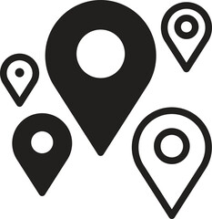 location, map, address icon Icons of location markers in various sizes and styles.