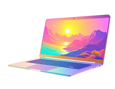 Pastel laptop angled view, vibrant landscape screen - Powered by Adobe