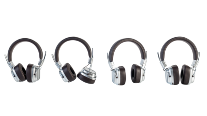 Two-tone silver and brown wireless headphones, Headphones isolate on transparent background. Wireless headphones in brown.