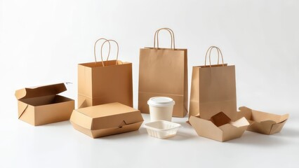 Assorted brown paper food packaging