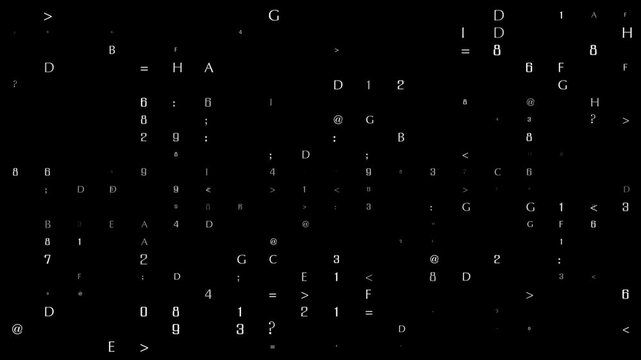 Matrix style background numbers and letters going down Green binary code background information concept. 0 and 1 figures travel through path lines.