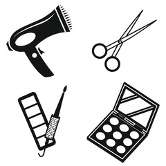Beauty salon set of flat icons silhouette illustration 