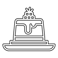 Minimalist Pudding Dessert Vector Icon: A Simple Black Outline of a Cake or Pudding with Dripping Sauce, Perfect for Food and Bakery Themes