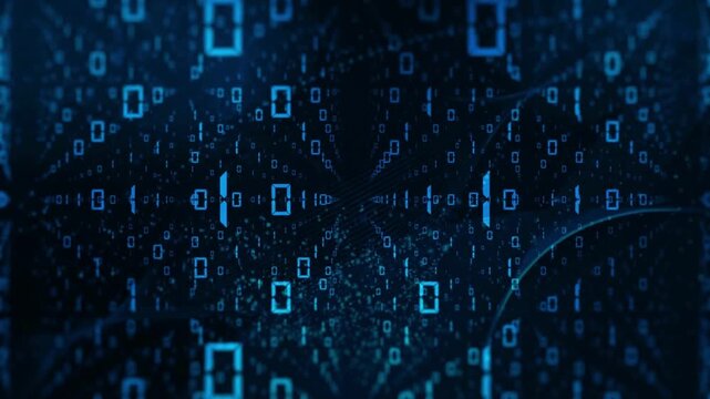 blue Binary Code Background, with changing digits and looping. Modern technology hex code concept. Technical environment programming, binary code in