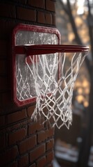 Basketball Hoop on Brick Wall